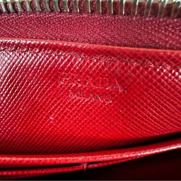 Prada Triangle Saffiano Leather Long Wallet Red W/ Certificate of Authenticity - Picture 13 of 14
